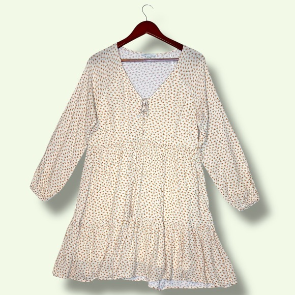 American Eagle Dresses & Skirts - American Eagle Floral Babydoll Mini Dress Size M Butter Yellow Tiered Boho